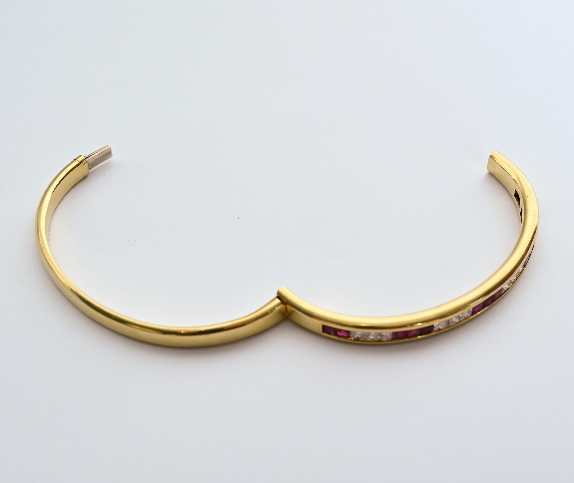 Craig Drake Diamond and Ruby Hinged Bangle Bracelet In Excellent Condition For Sale In Darnestown, MD