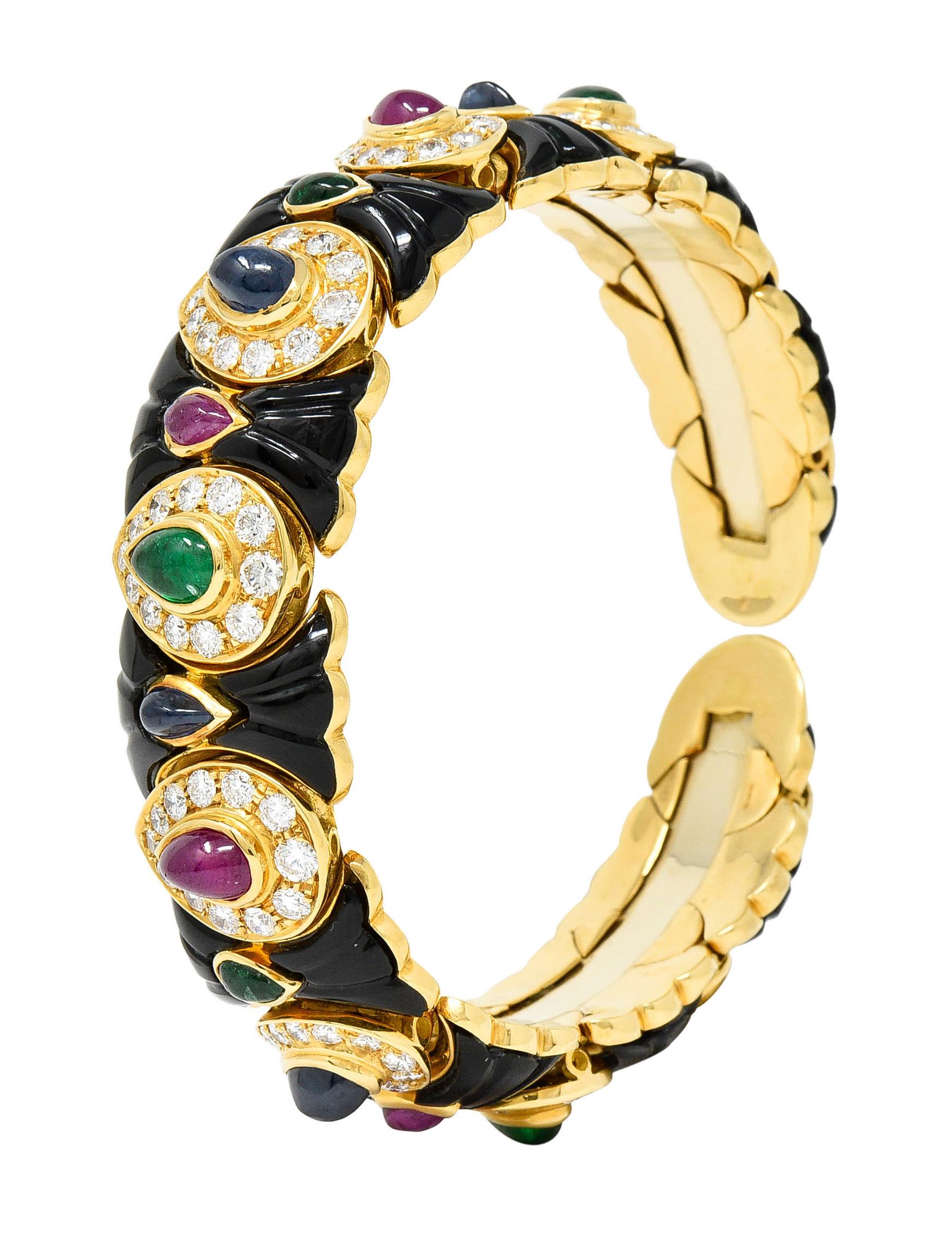 Craig Drake Diamond Ruby Emerald Sapphire Onyx 18 Karat Gold Cuff Bracelet 4