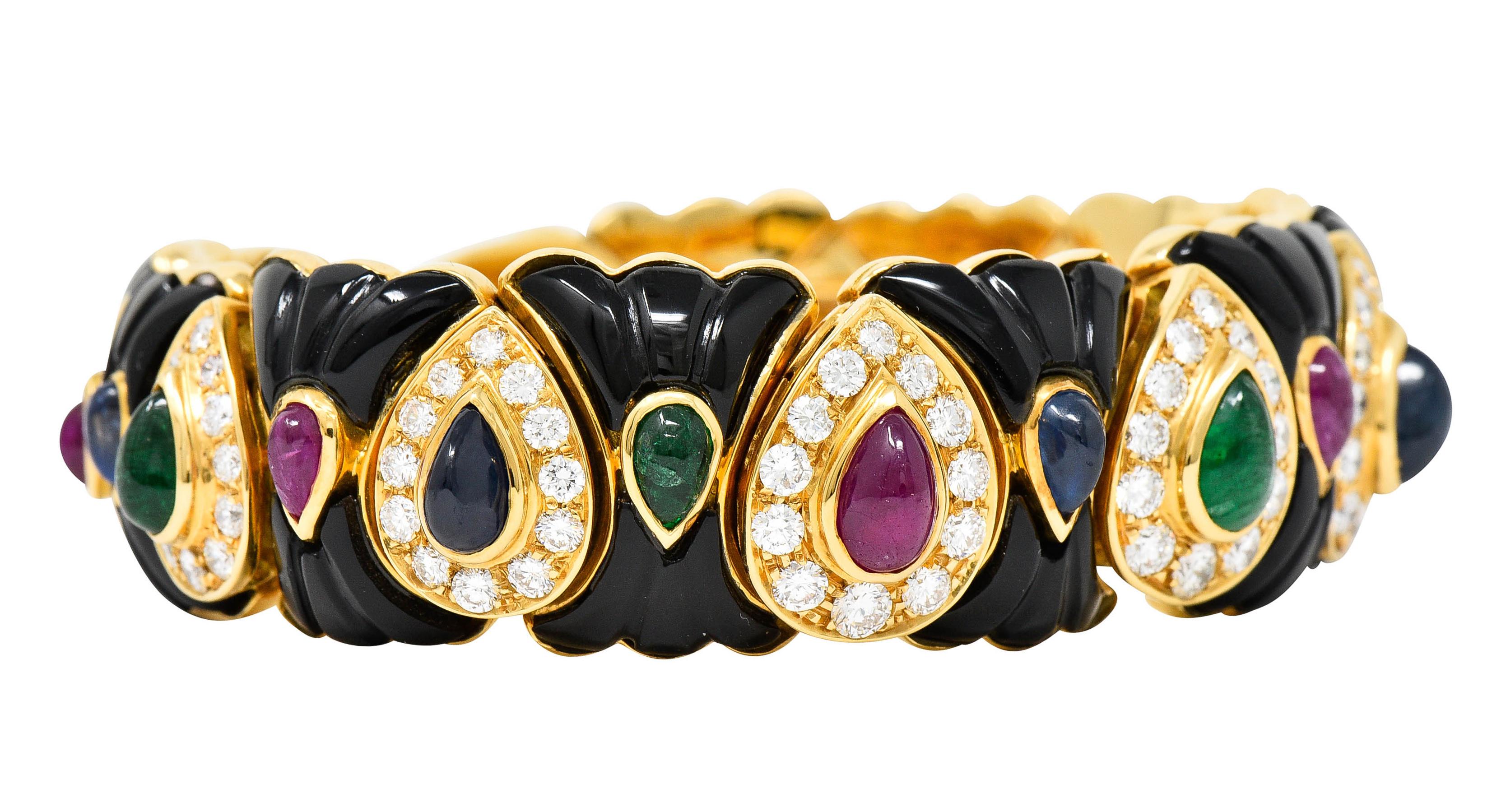 Contemporary Craig Drake Diamond Ruby Emerald Sapphire Onyx 18 Karat Gold Cuff Bracelet