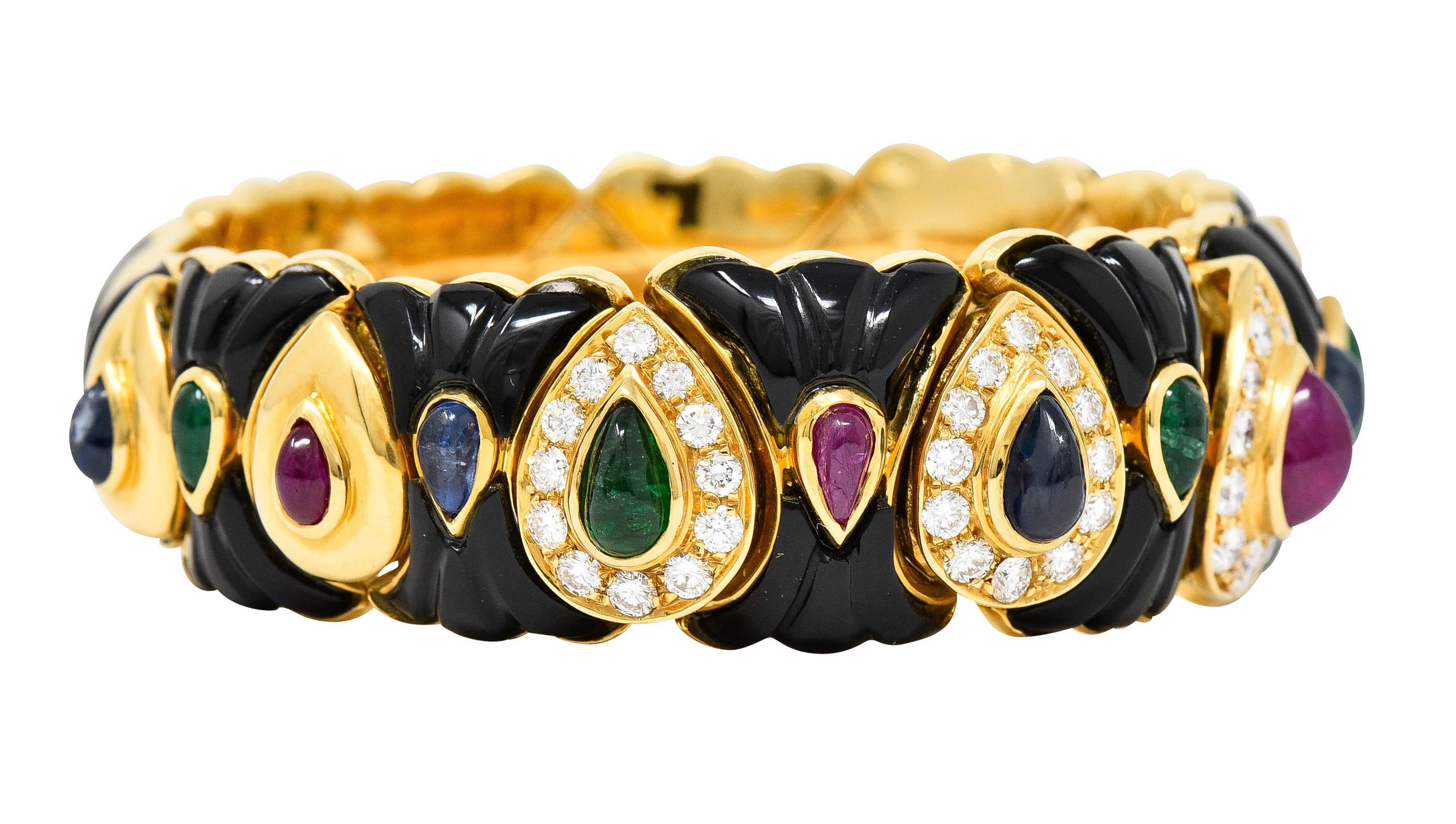 Brilliant Cut Craig Drake Diamond Ruby Emerald Sapphire Onyx 18 Karat Gold Cuff Bracelet