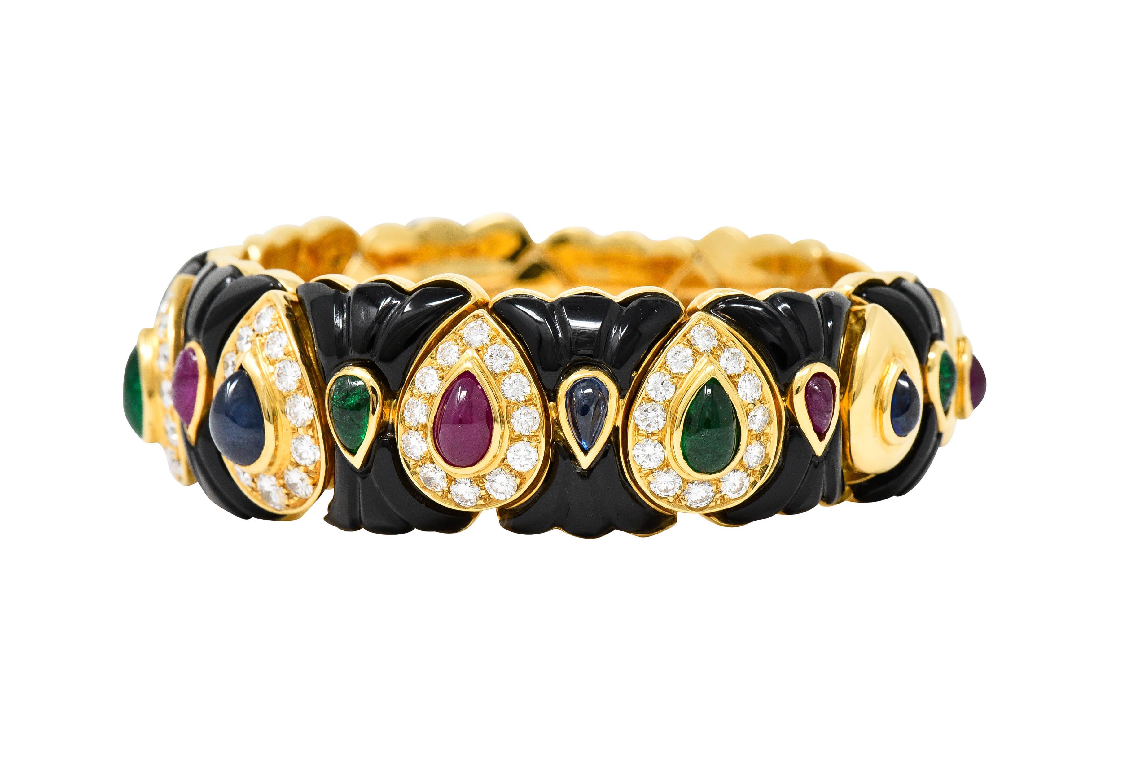 Women's or Men's Craig Drake Diamond Ruby Emerald Sapphire Onyx 18 Karat Gold Cuff Bracelet