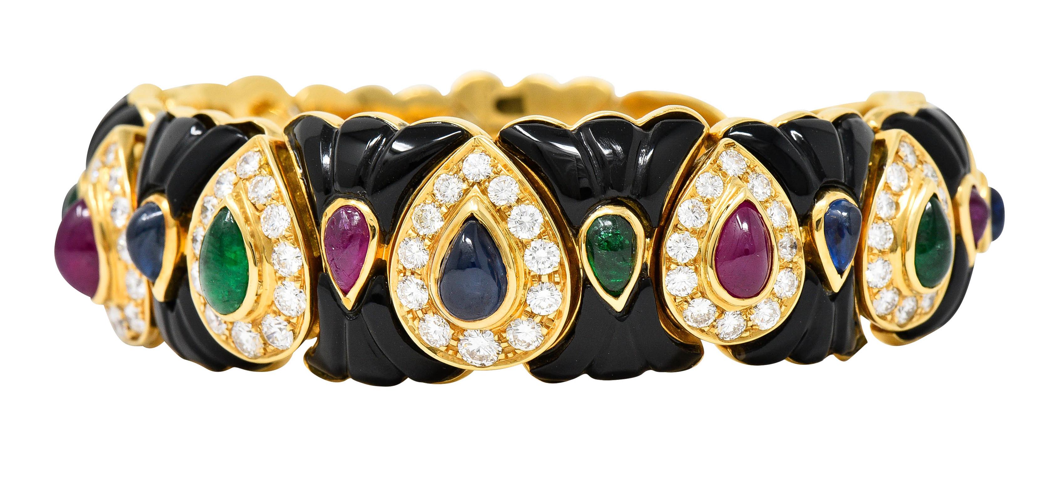 Craig Drake Diamond Ruby Emerald Sapphire Onyx 18 Karat Gold Cuff Bracelet 1