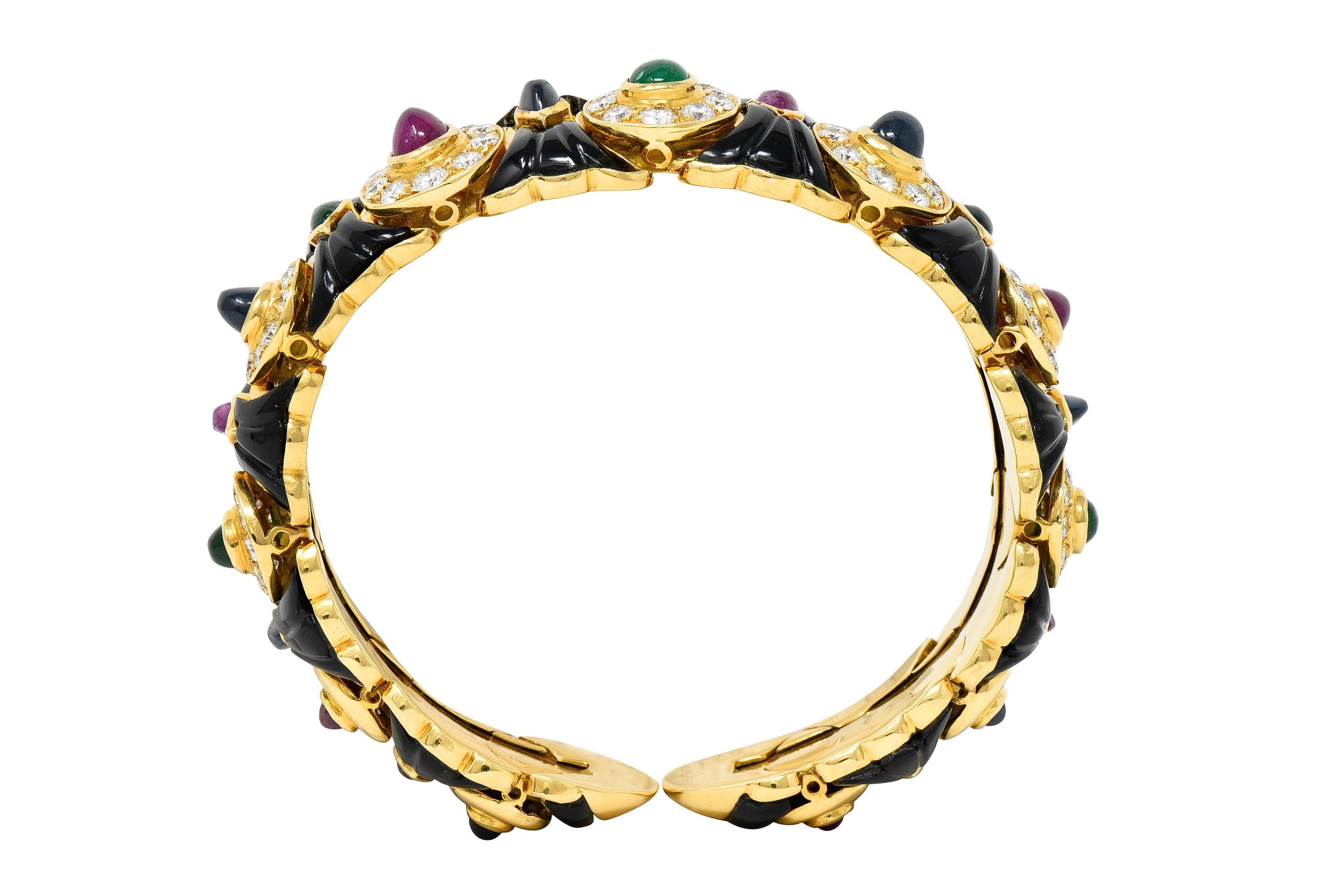 Craig Drake Diamond Ruby Emerald Sapphire Onyx 18 Karat Gold Cuff Bracelet 3