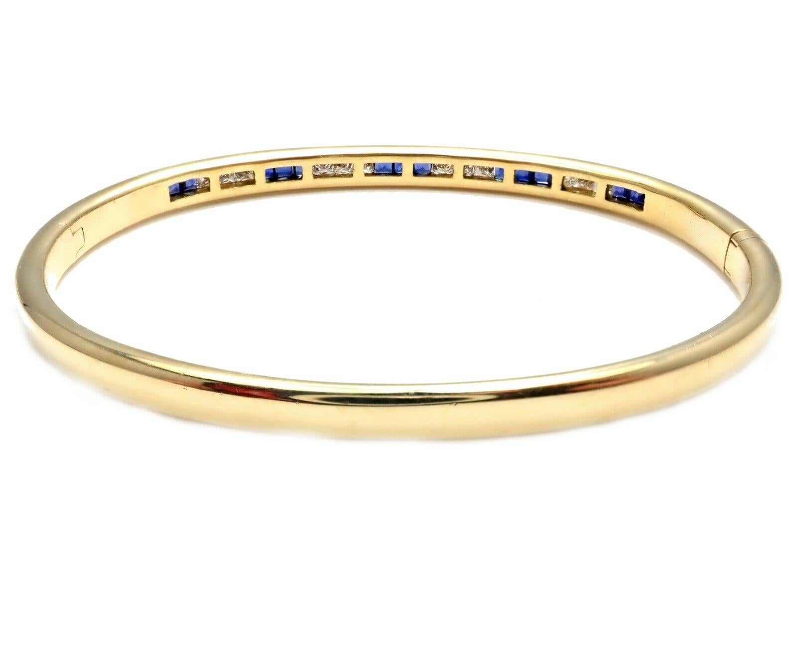Princess Cut Craig Drake Sapphire Diamond Yellow Gold Bangle Bracelet For Sale