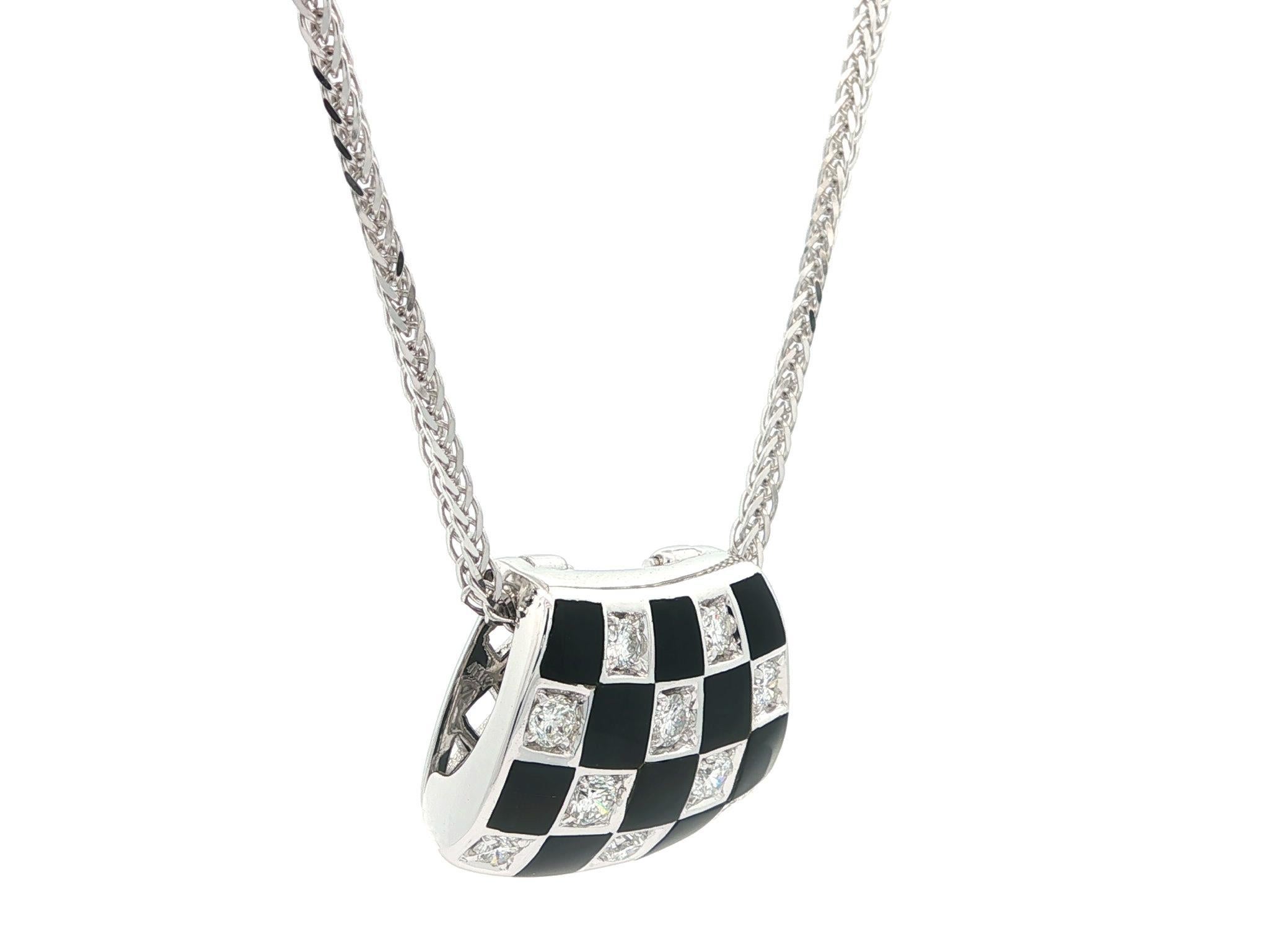 Craig Drake White Gold Black Onyx & Diamond Checkerboard Slide Pendant Necklace In Excellent Condition For Sale In Montclair, NJ