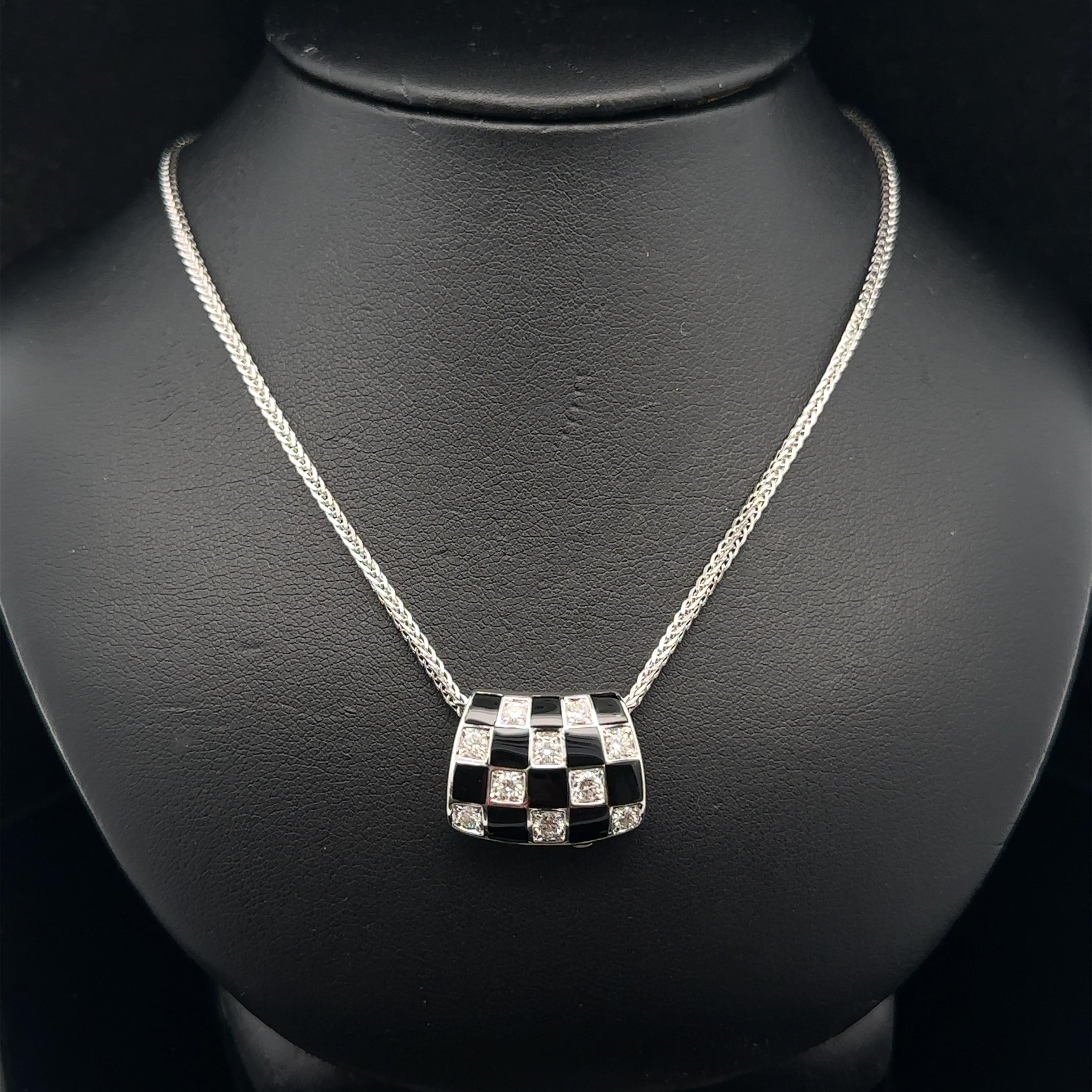 Craig Drake White Gold Black Onyx & Diamond Checkerboard Slide Pendant Necklace For Sale 4