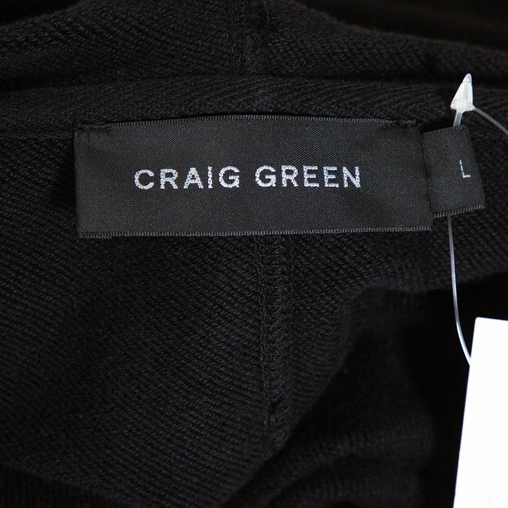 Men's Craig Green Black Cotton Patched String Hoodie L