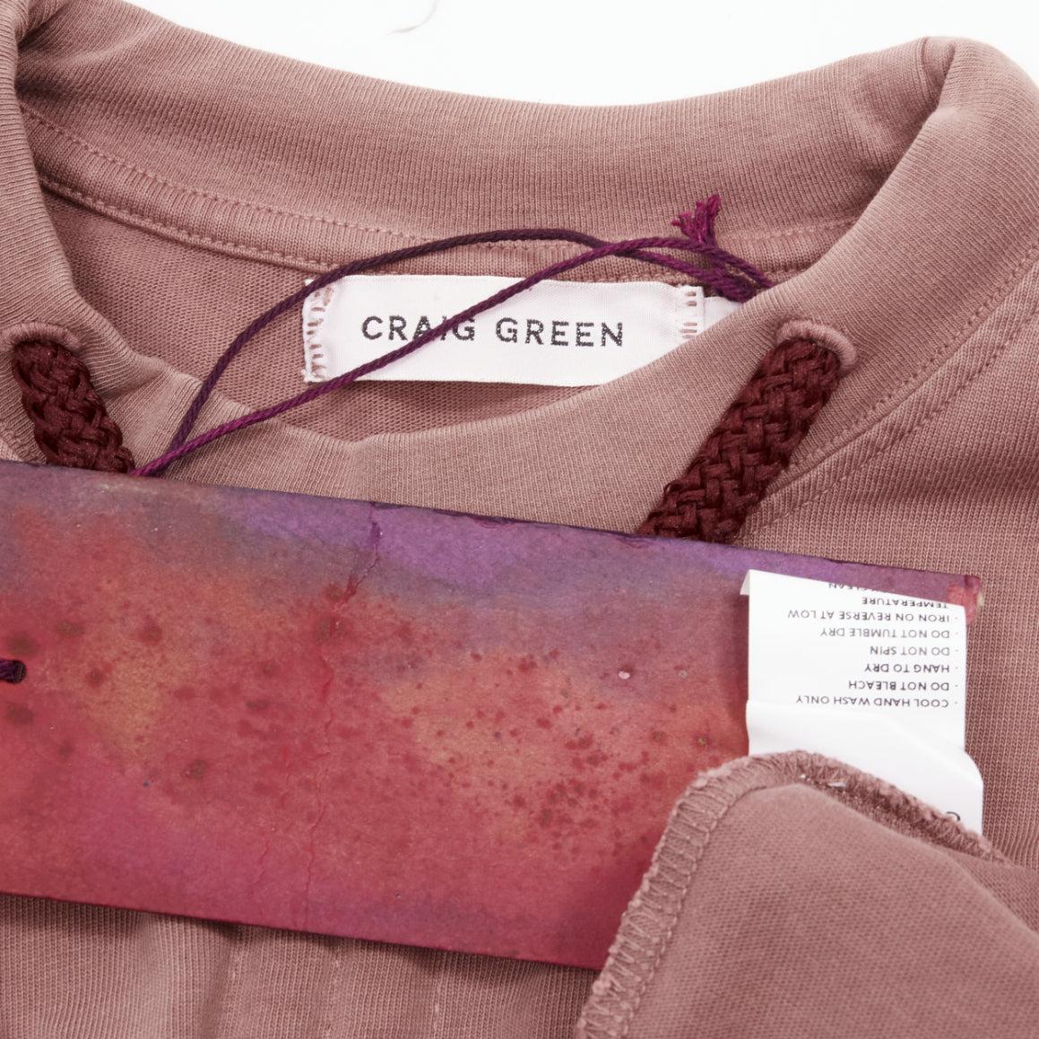 CRAIG GREEN burgundy Kordelzug Seil Detail Langarm-T-Shirt S im Angebot 3