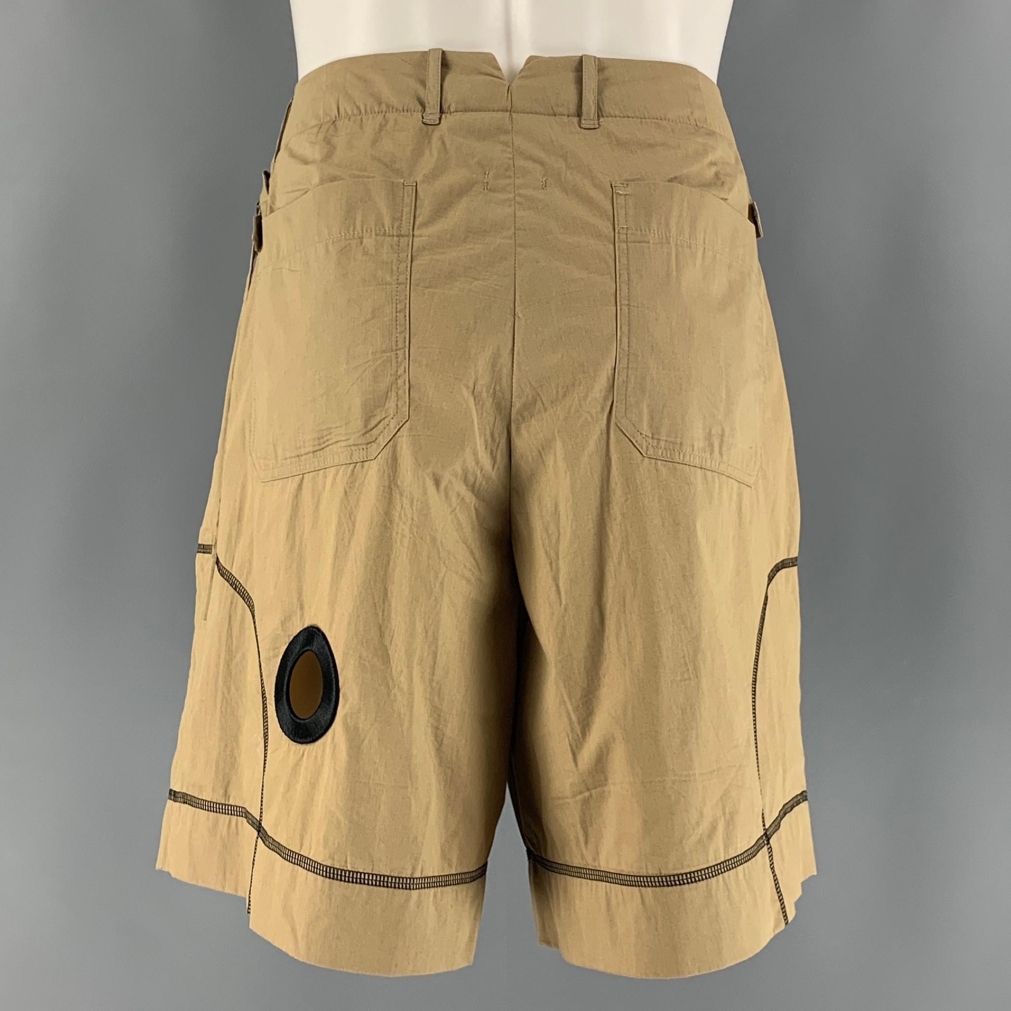 CRAIG GREEN Size L Khaki Contrast Stitch Cotton Zip Fly Shorts In Excellent Condition In San Francisco, CA
