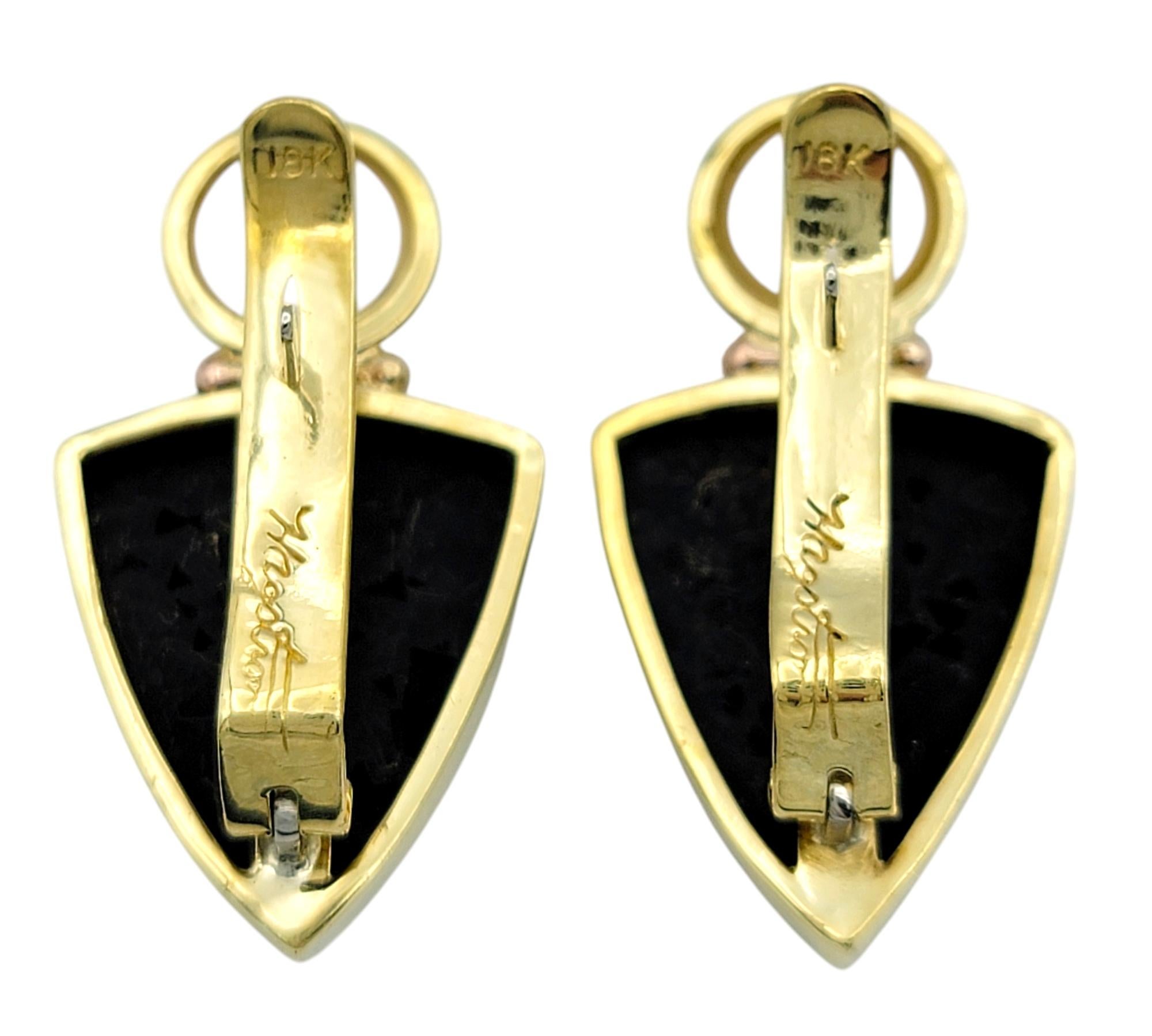 Women's Craig Hagstrom Cultured Pearl and Black Druzy Agate Earrings in 18 Karat Gold For Sale