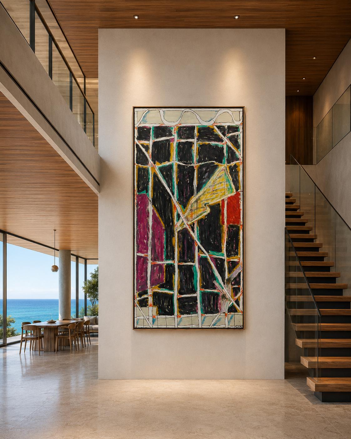 CRAIG KAUFFMAN “Phantom” 1982 Painting Red Yellow Black Green Blue 10 Feet Tall