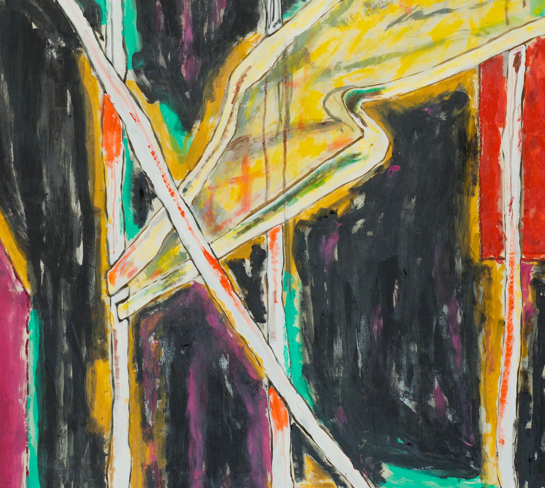 Phantom - Red, Yellow, Black, Green, White, Blue, Magenta & Ochre - 10 Feet Tall - Gray Abstract Painting by Craig Kauffman