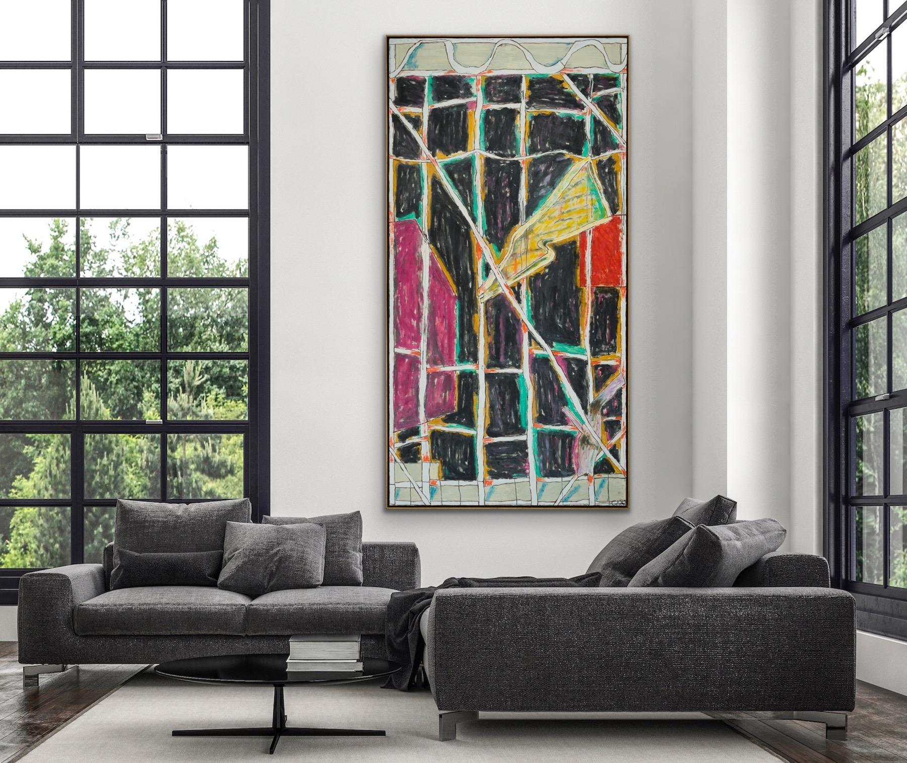 Craig Kauffman Abstract Painting - Phantom - Red, Yellow, Black, Green, White, Blue, Magenta & Ochre - 10 Feet Tall