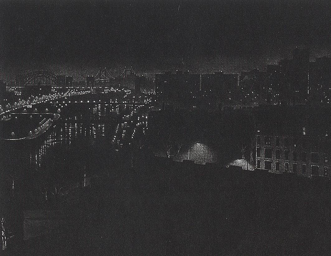Girders (rainy night view of artist's former studio in Washington Heights - Print by Craig McPherson