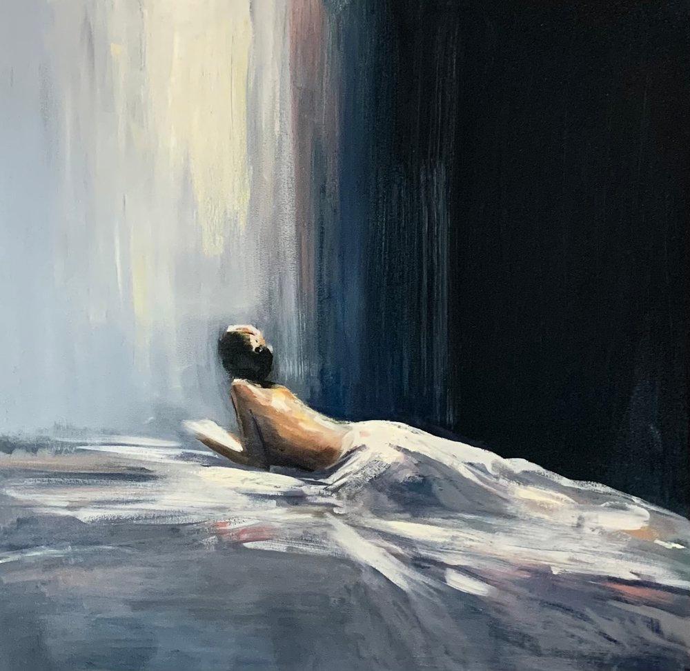 Craig Mooney, "Daydreamer", 36x36 Woman Figurative Bedroom Oil Painting 