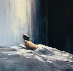 Craig Mooney, "Soñadora despierta", 36x36 Mujer Figurativa Dormitorio Pintura al óleo