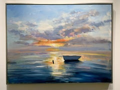 Craig Mooney, "Day's End" 36x48 Sunset Dory Boat Seascape Oil Painting on Canvas