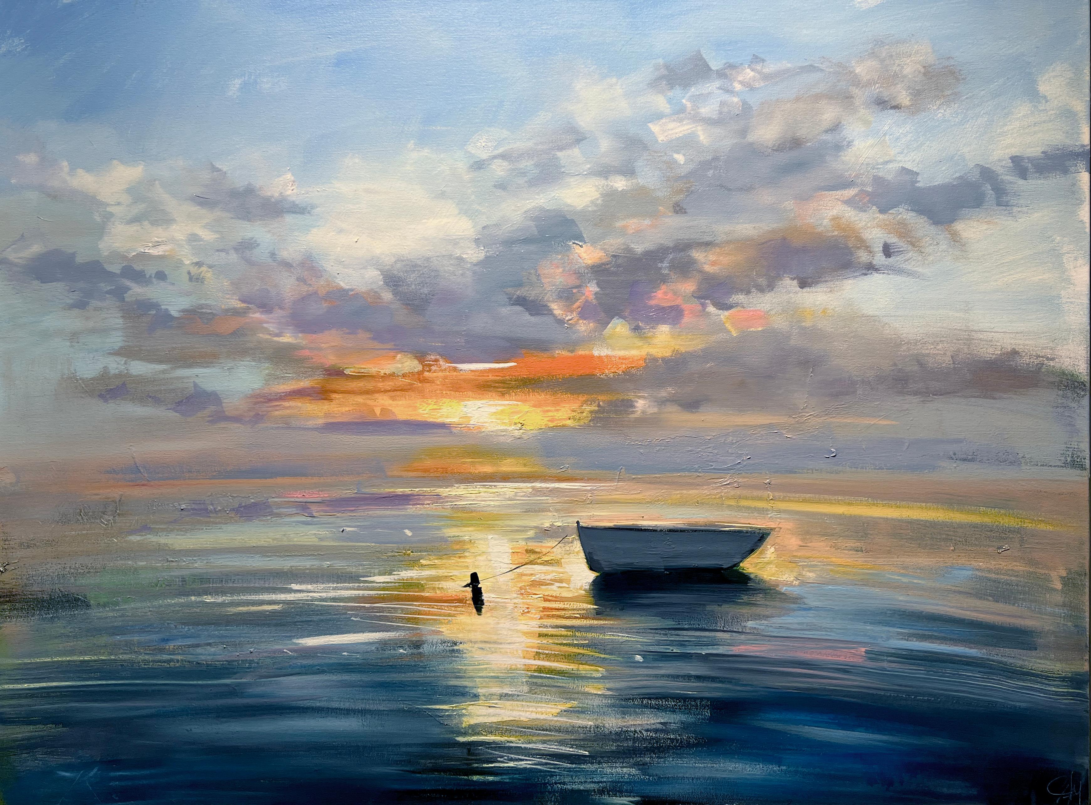 boat sunset painting