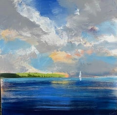 Craig Mooney, « Lake Clouds », peinture à l'huile sur toile d'un paysage de voilier d'été