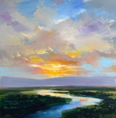 Craig Mooney, "Lingering Light", 46x46 Marsh Landscape Oil Painting on Canvas
