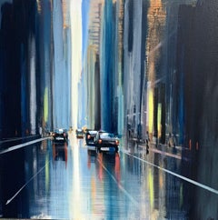 Craig Mooney, "Rain Soaked", 30x30 Manhattan Cityscape Oil Painting 
