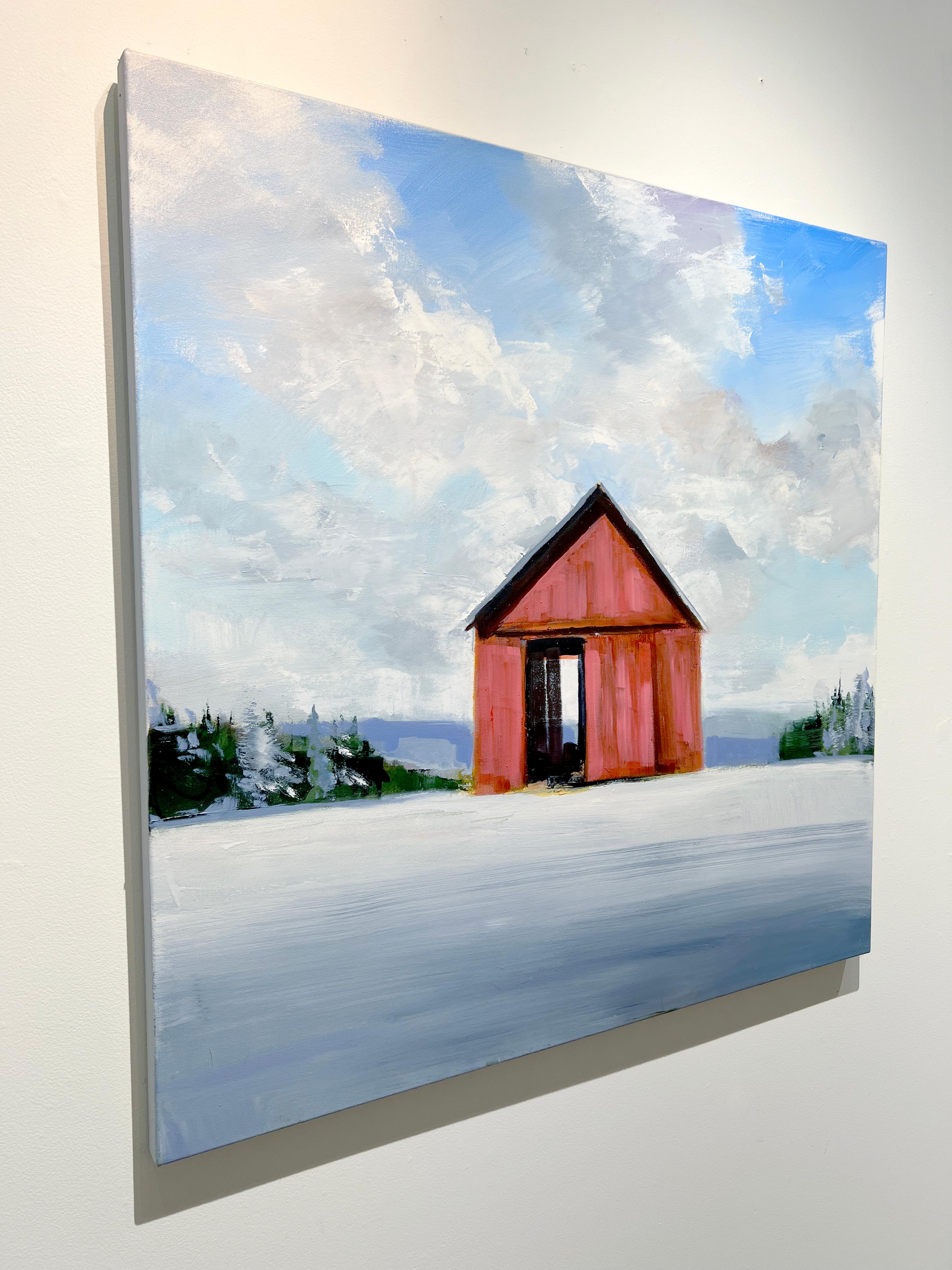 Craig Mooney, „Red Winter Barn“, 46x46, Schneelandschaft, Ölgemälde auf Leinwand im Angebot 2