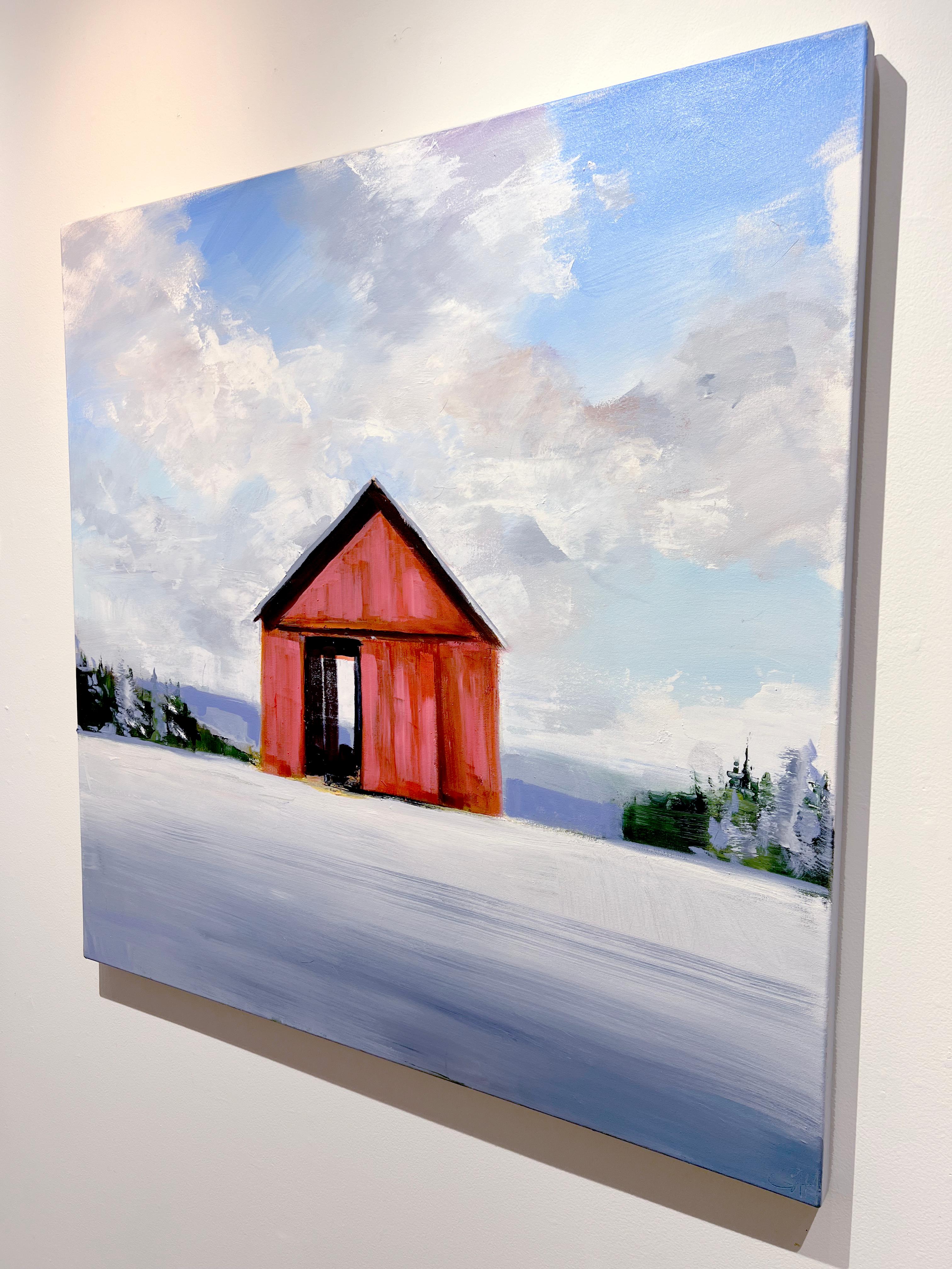 Craig Mooney, „Red Winter Barn“, 46x46, Schneelandschaft, Ölgemälde auf Leinwand im Angebot 3