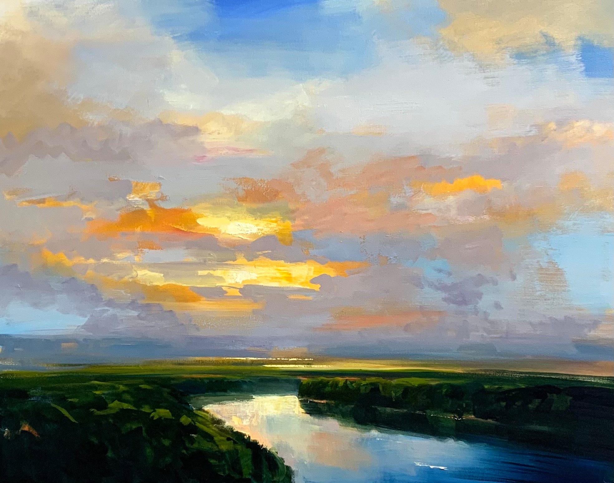 Craig Mooney, "River Bend", Peinture à l'huile sur toile - Paysage de marais, 36 x 48