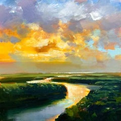 Craig Mooney "River Bend" Atmospheric River Sunset Landscape Oil Painting, 2020