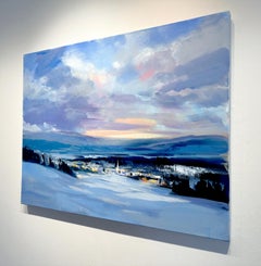 Craig Mooney, "Noche de invierno", 36x46 Pintura al óleo de paisaje montañoso con atardecer nevado