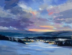 Craig Mooney, "Notte d'inverno", 36x46 Paesaggio montano innevato dipinto ad olio