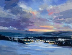 Craig Mooney, „Winter Night, 36x46 Snowy Evening Mountain Landschaft, Ölgemälde