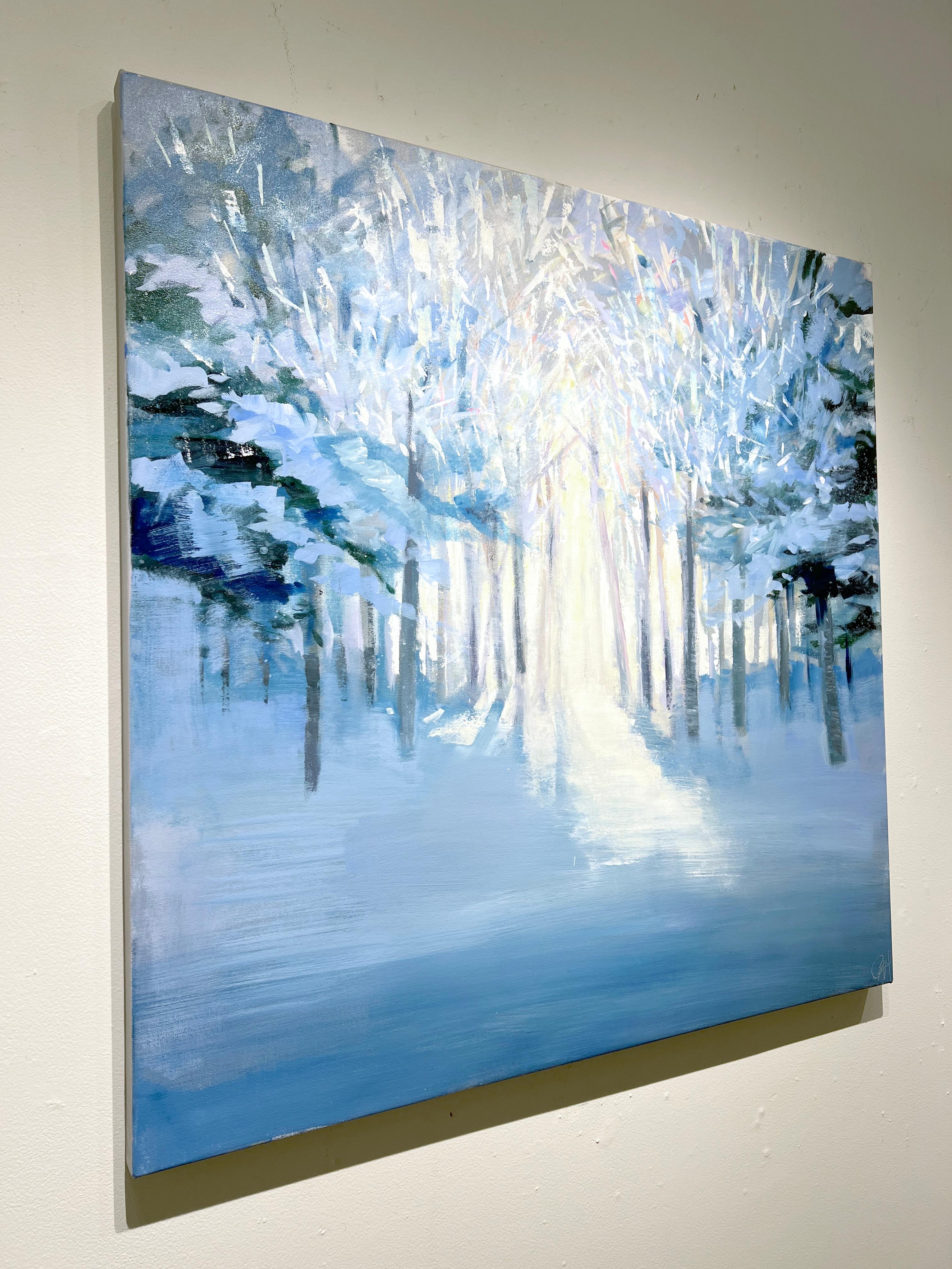 Craig Mooney, « Winter Path », peinture à l'huile - paysage d'arbre de neige bleu, 46 x 46 cm  en vente 2