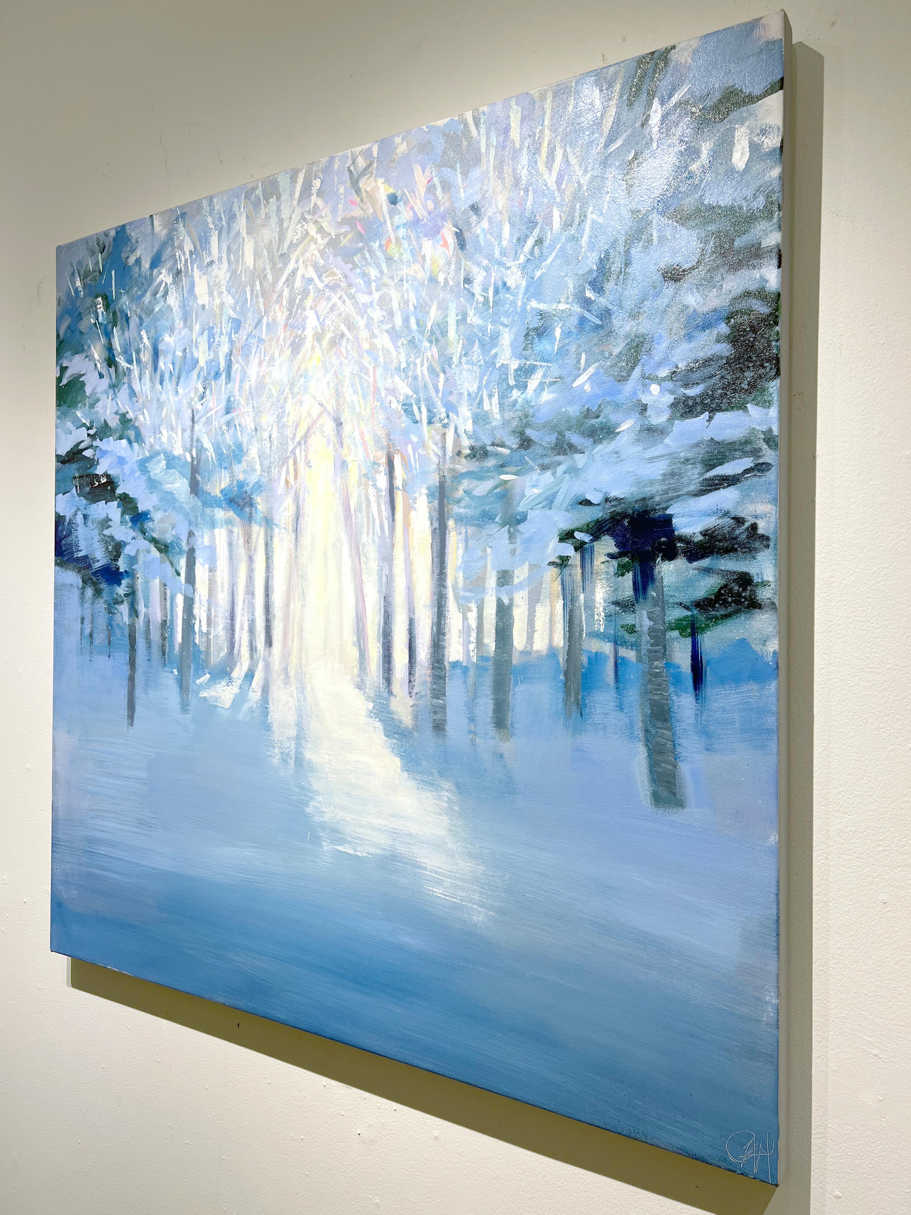 Craig Mooney, « Winter Path », peinture à l'huile - paysage d'arbre de neige bleu, 46 x 46 cm  en vente 3
