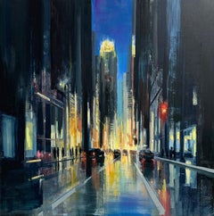 Into the Night- oil on linen cityscape painting by Craig Mooney