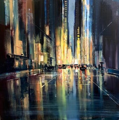 Night Lights- dark colored cityscape painting depicting the night
