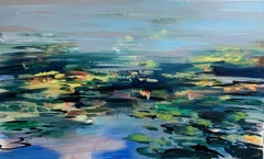 Pond Reflections by Craig Mooney, Abstract Lily Pad Landscape Oil Painting