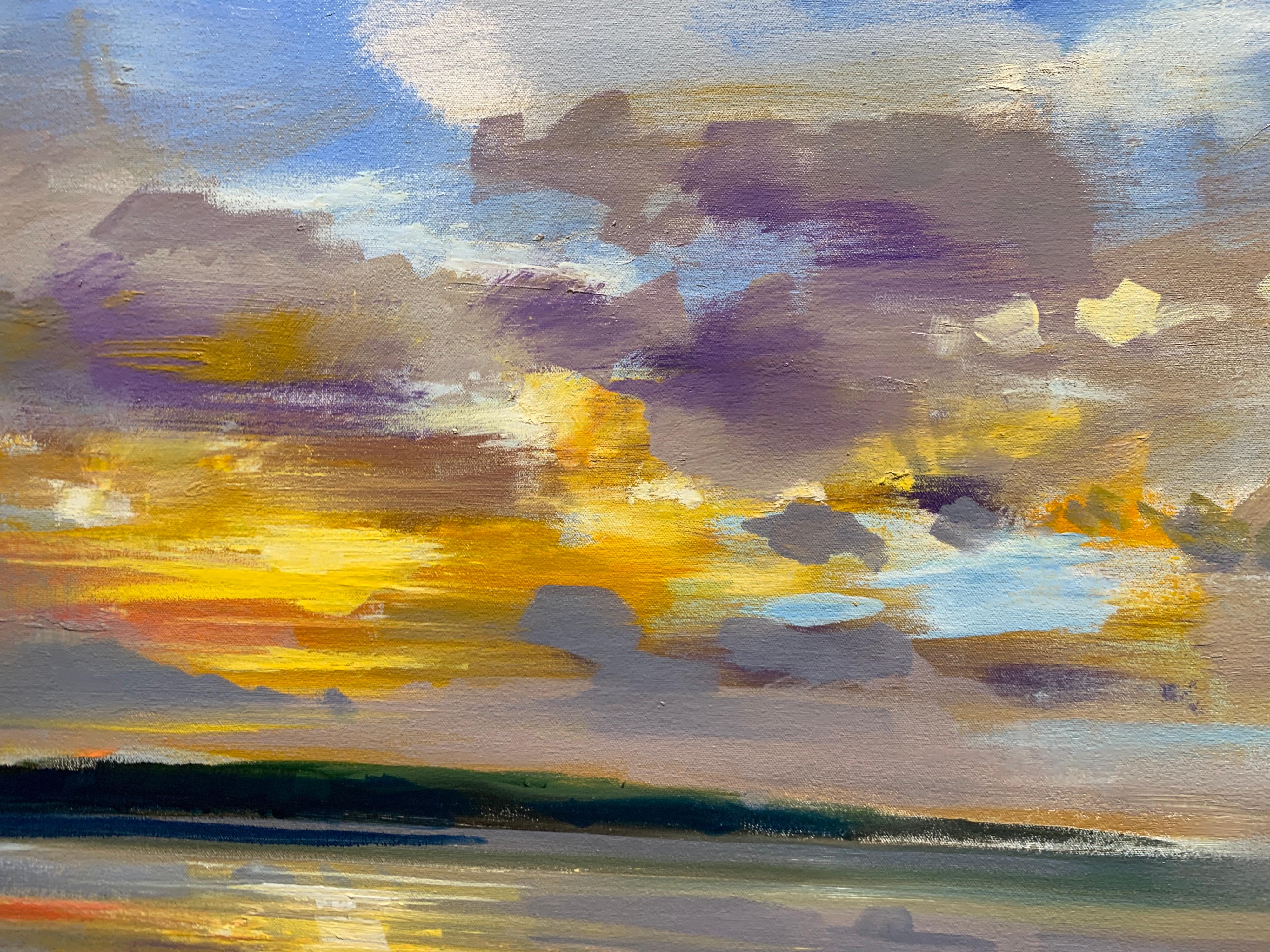 Quiet Tide, Large Horizontal Representational Landscape Oil Painting - Gray Landscape Painting by Craig Mooney