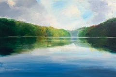 Grande peinture à l'huile contemporaine « River Reflection » de Craig Mooney représentant un paysage