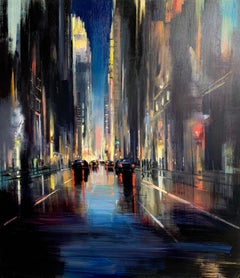 Shower of Sparks- oil on linen nighttime city-scape by Craig Mooney