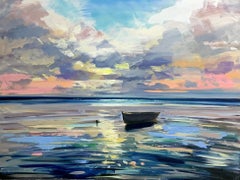 Sky Reflection von Craig Mooney, Große Contemporary Landschaft mit Boot und Meer