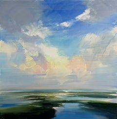 Somewhere, Nowhere di Craig Mooney, Paesaggio contemporaneo di grandi dimensioni con sfondo blu