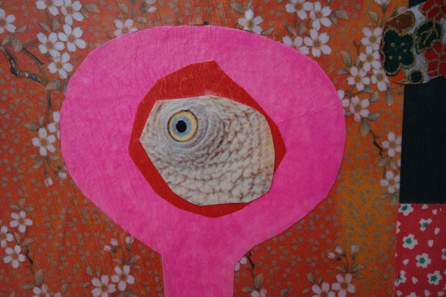A beautiful wreck  Of patterns splitting apart  Amid bright colors.    Please note that this artwork has wrinkles and tears, which are intended by the artist.  All sides are painted beige. :: Mixed Media :: Abstract :: This piece comes with an