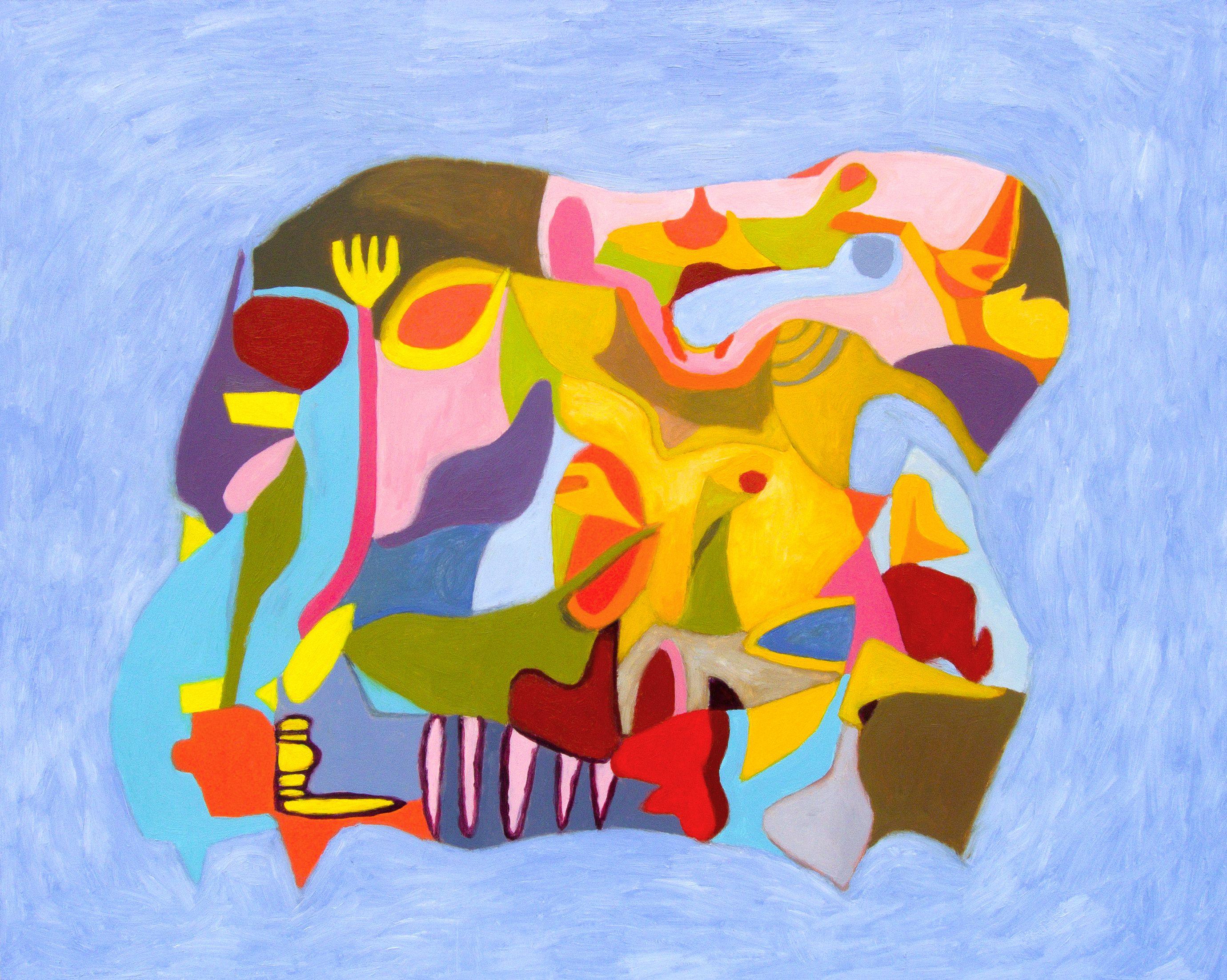 Earthly Flavors is one of the twenty-odd pieces I did while participating in Palette 22 Restaurant's artist-in-residence program. Amorphous islands of yellow, pink and blue dominate the composition, and resemble tongues, teeth and noses. Among the