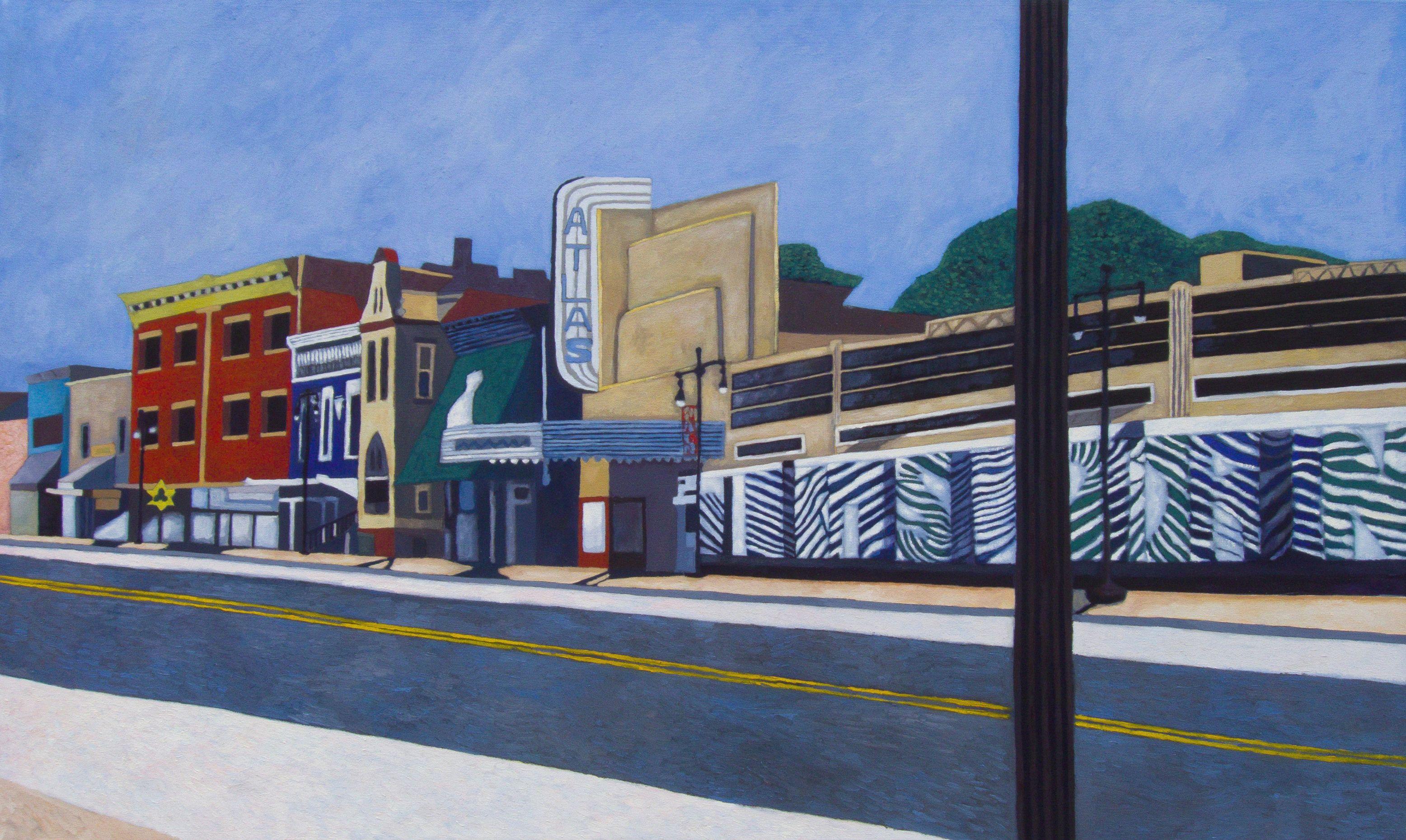 This is a painting of H Street -- also known as the Atlas District, and is a revitalized arts and entertainment district located in the Near Northeast neighborhood of Washington, DC. I was inspired by the aging buildings -- many dating back to the