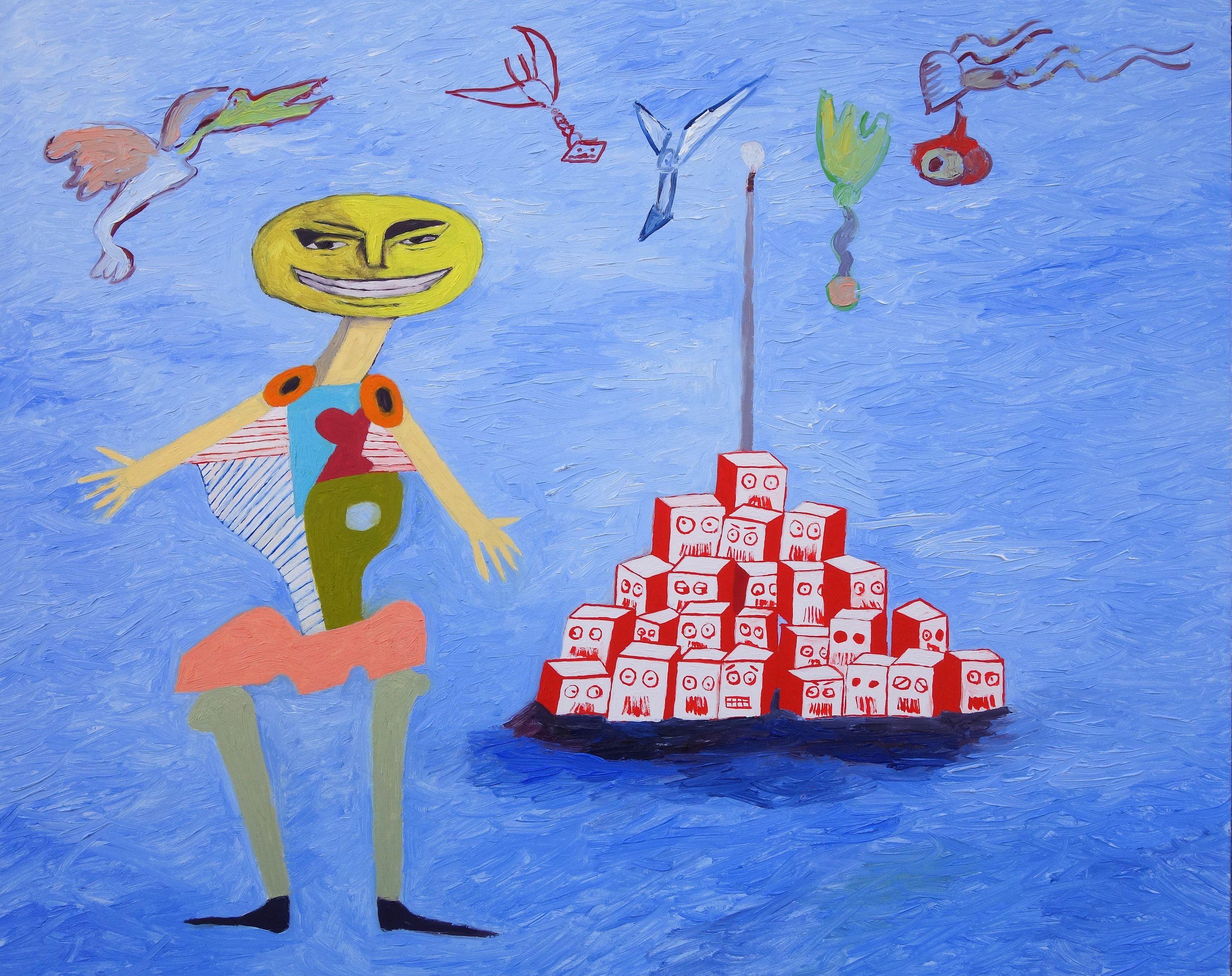 Abstract Painting di Craig Moran - Lunga vita al reverendo B. Pandemonium, Pittura, Olio su pannello MDF