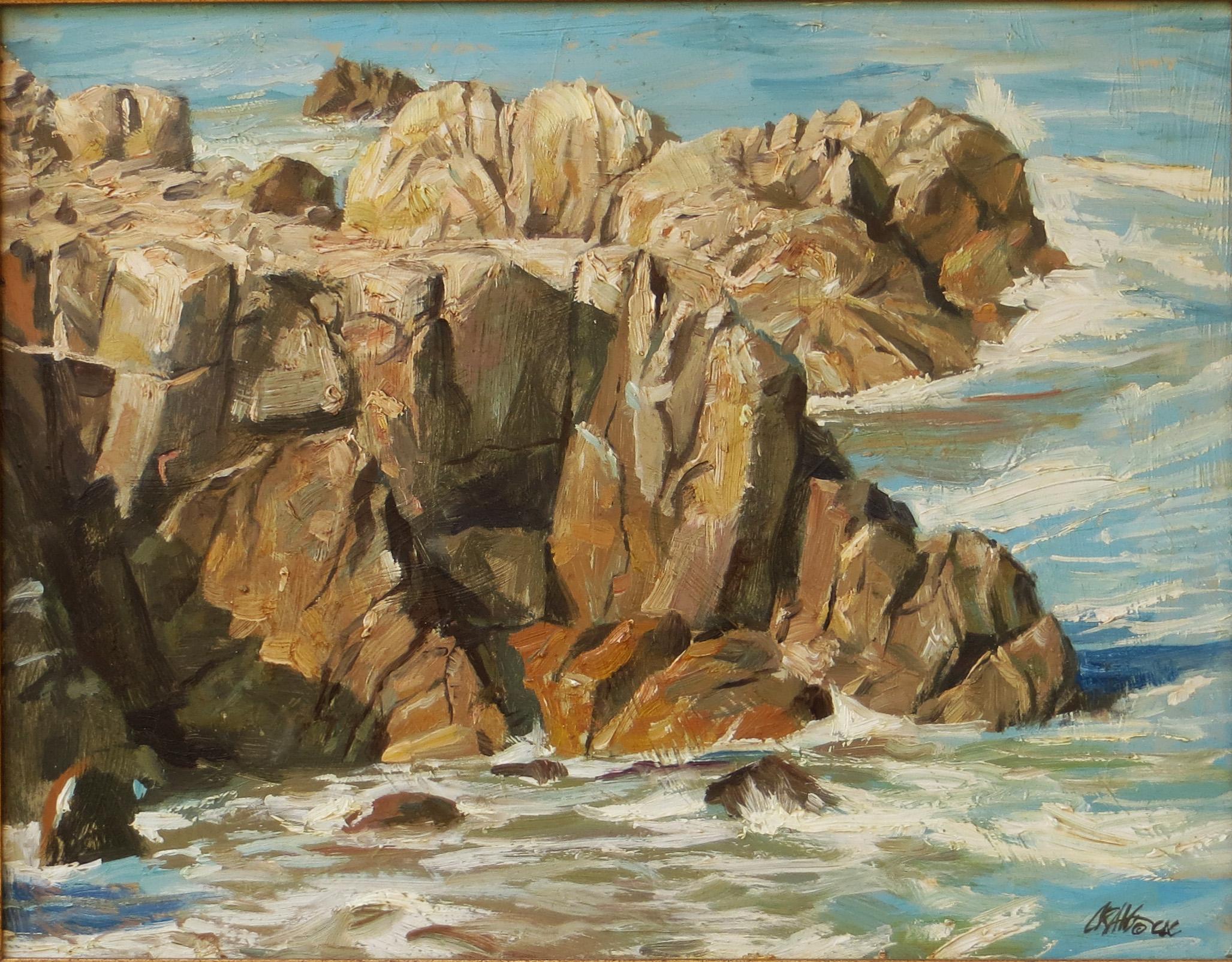 Rocky Coast - Gray Landscape Painting by Craig Nelson