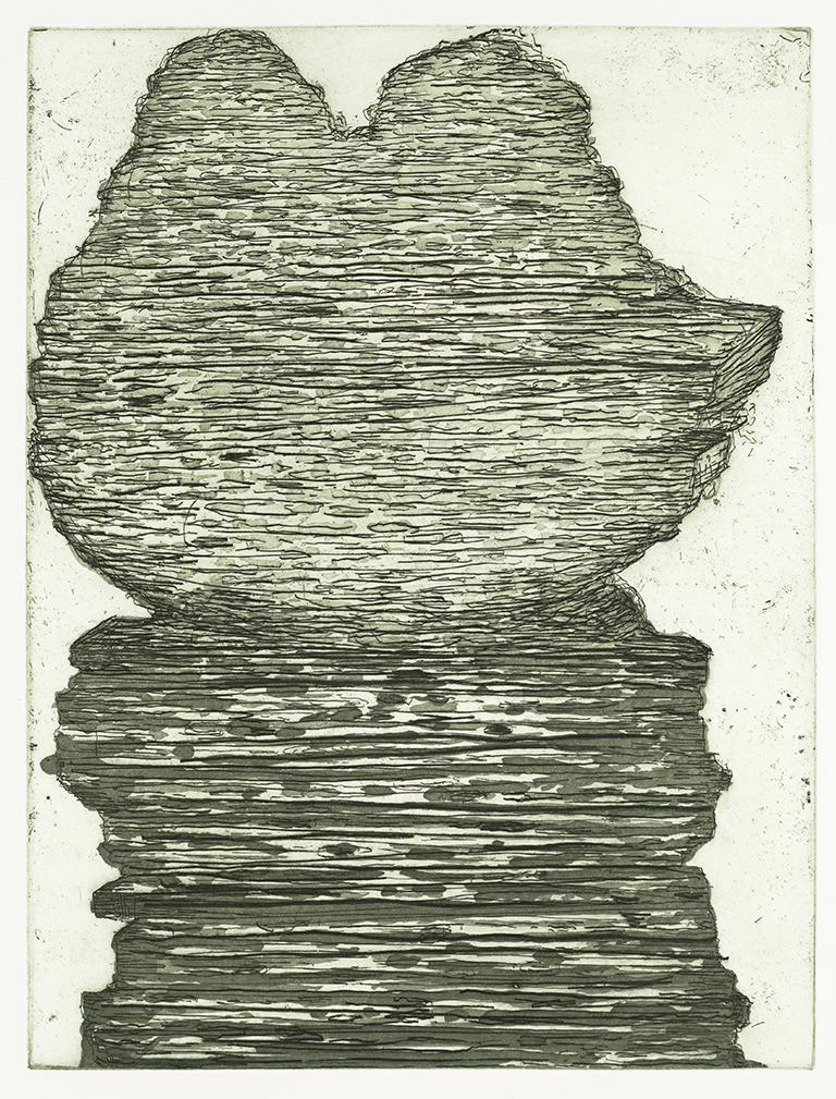 This is a portfolio of 3 etchings by Craig Taylor who combines the language of abstraction with the format of a portrait or bust.  Systems of marks traverse an intensely layered surface coalescing into an image revealing a bust - the surface is