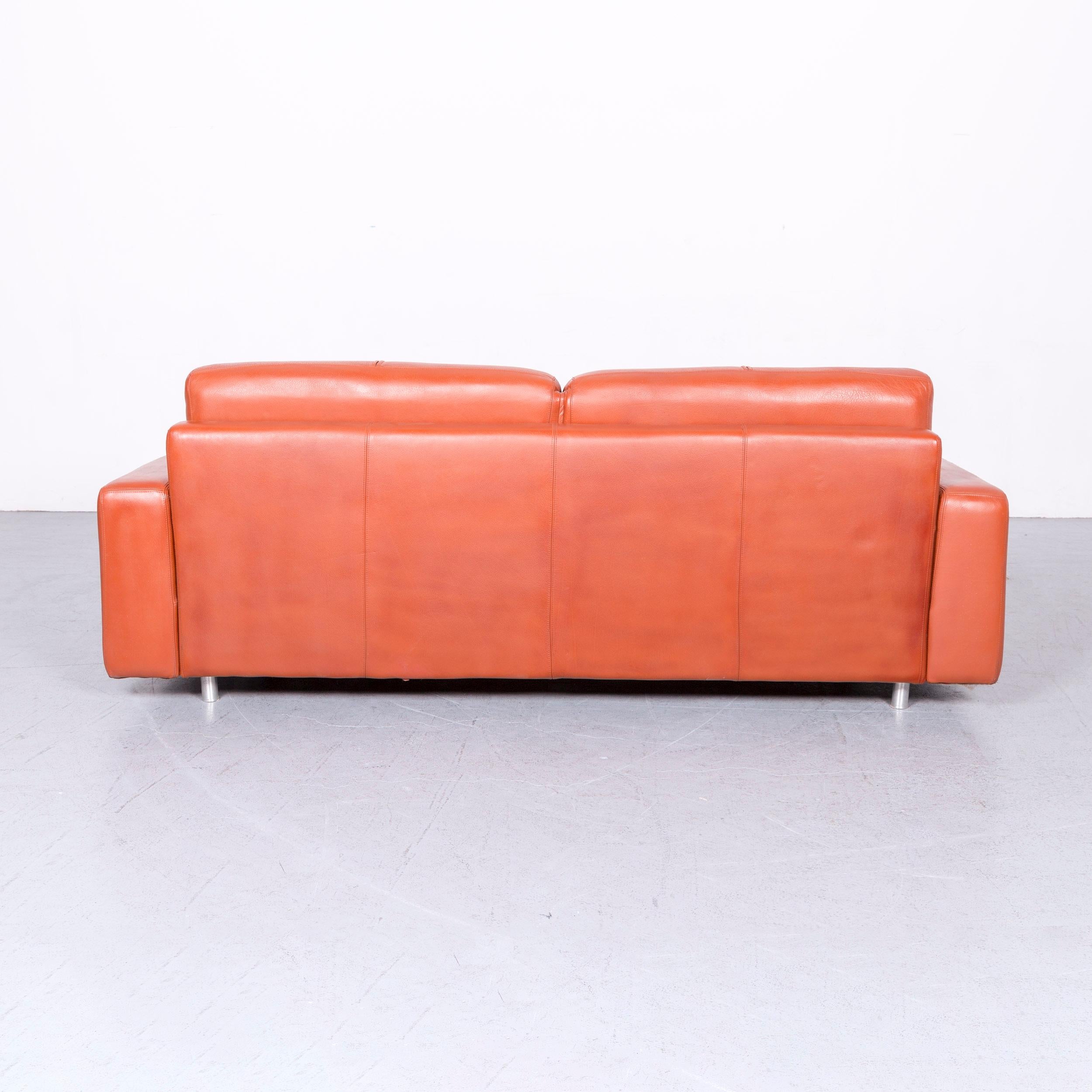 Cramer Leather Bed Sofa Orange Three-Seat Couch 4
