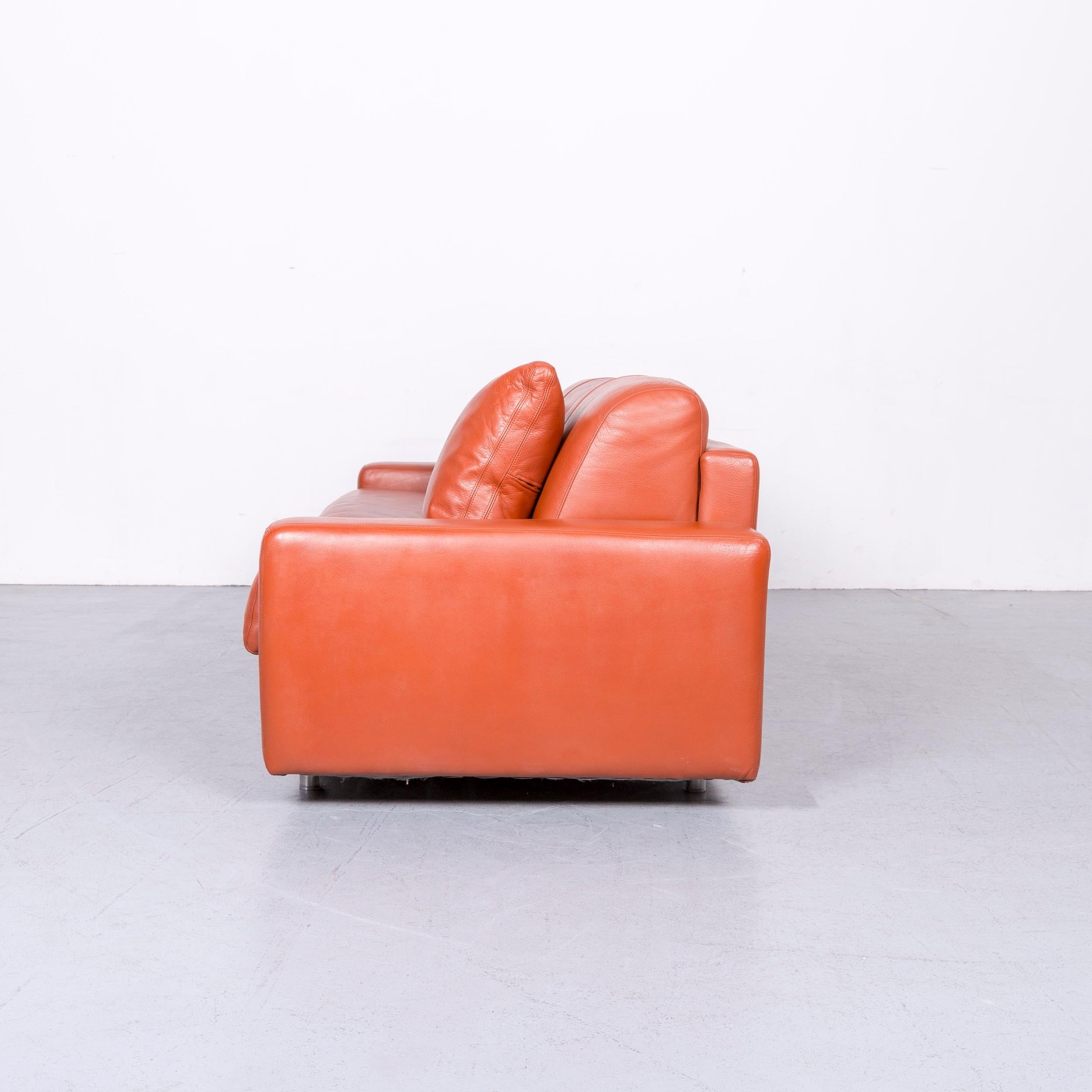 Cramer Leather Bed Sofa Orange Three-Seat Couch 5